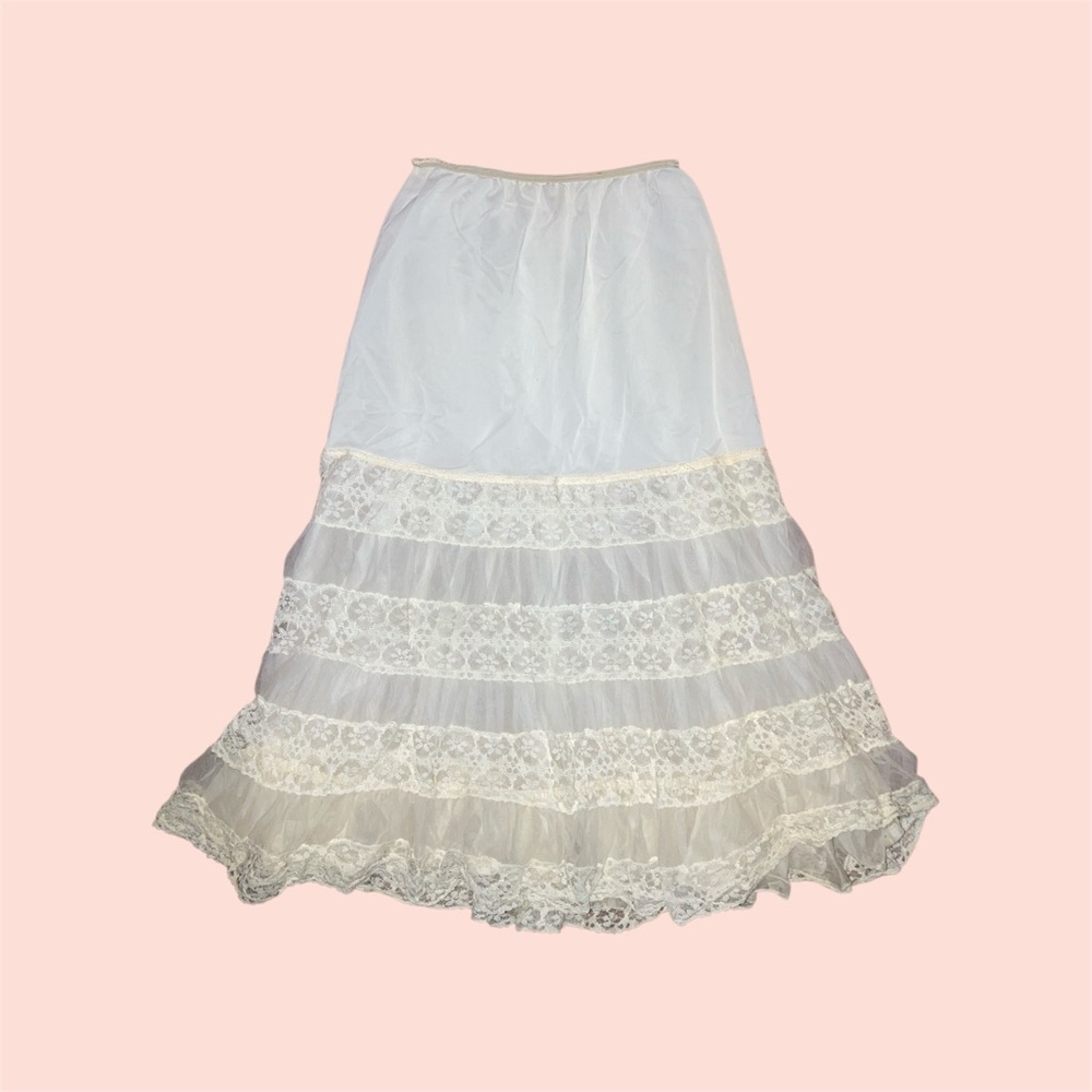 Ruffled White Lace Slip Skirt